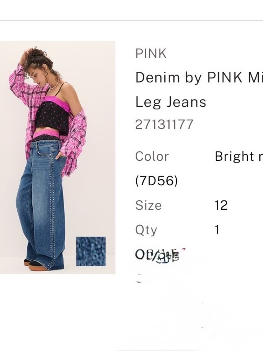 PINK Victoria's Secret Stud-Trim Wide Leg Jeans in Blue- Size 12-Mid Rise